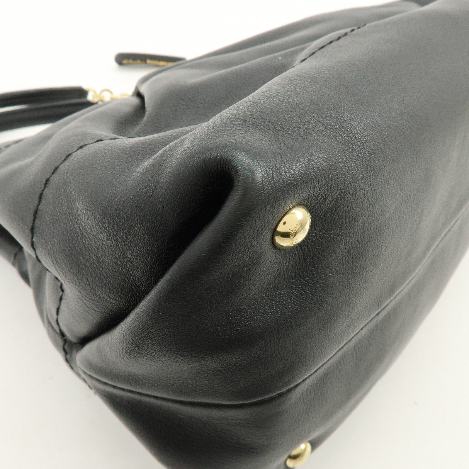 Ferragamo Gancini Leather Tote Bag Hand Bag Shoulder Bag Black