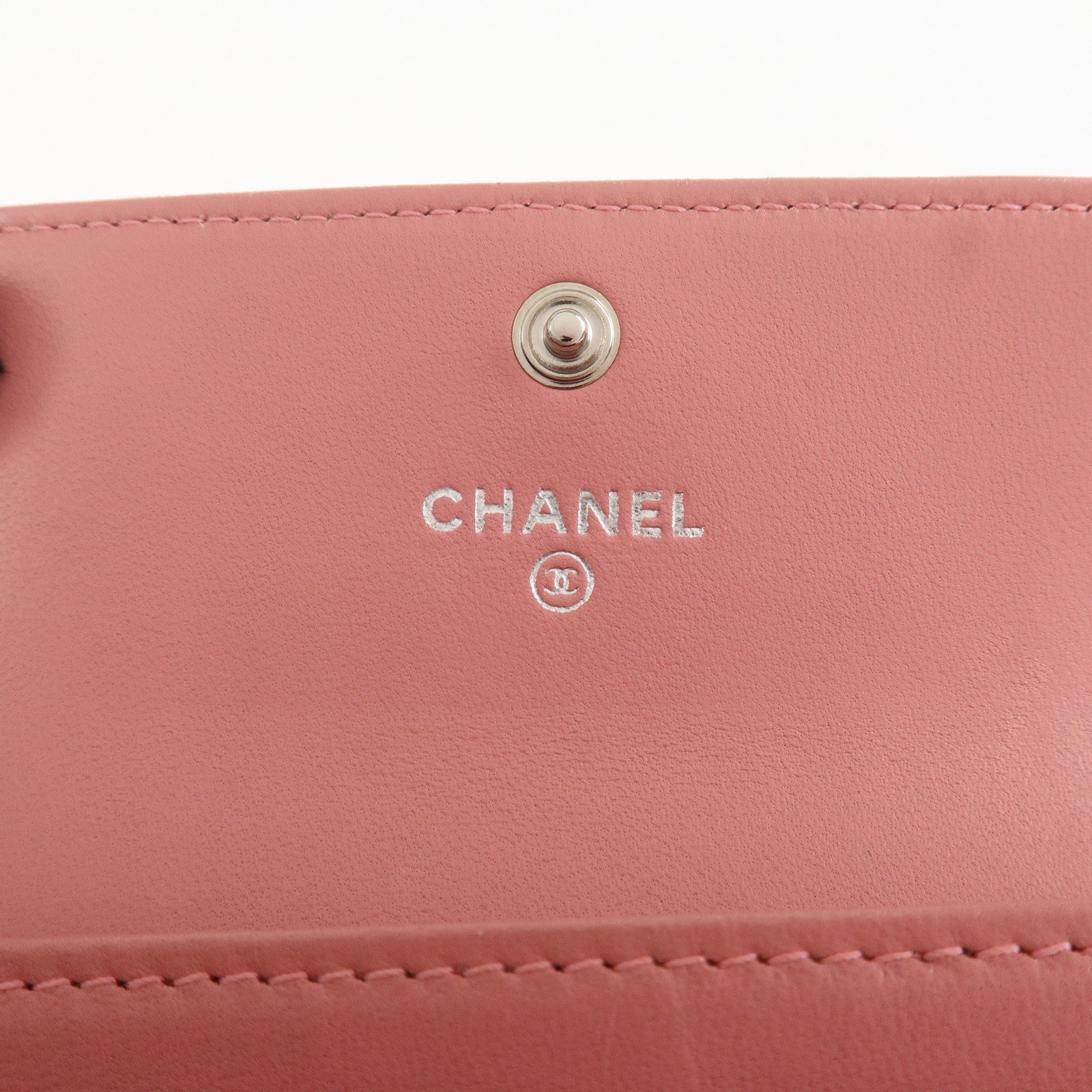 CHANEL Camellia COCO Mark Leather Card Case Card Holder Pink