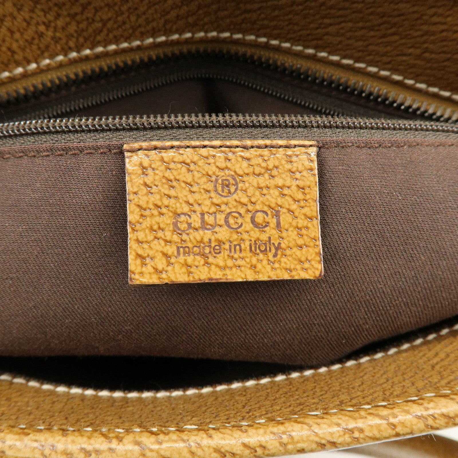 GUCCI GG Canvas Leather Tote Bag Hand Bag Beige Camel 113011