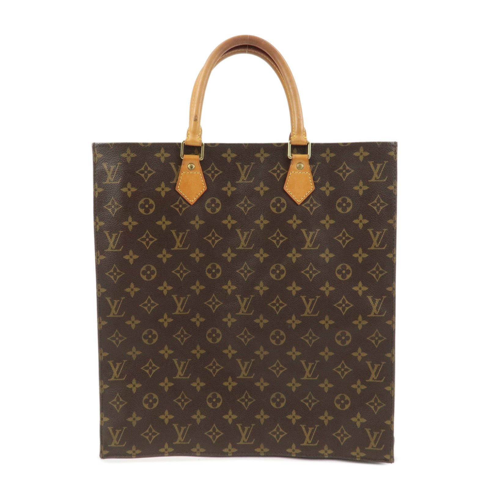 Louis Vuitton Monogram Sac Plat Tote Bag Hand Bag Brown M51140