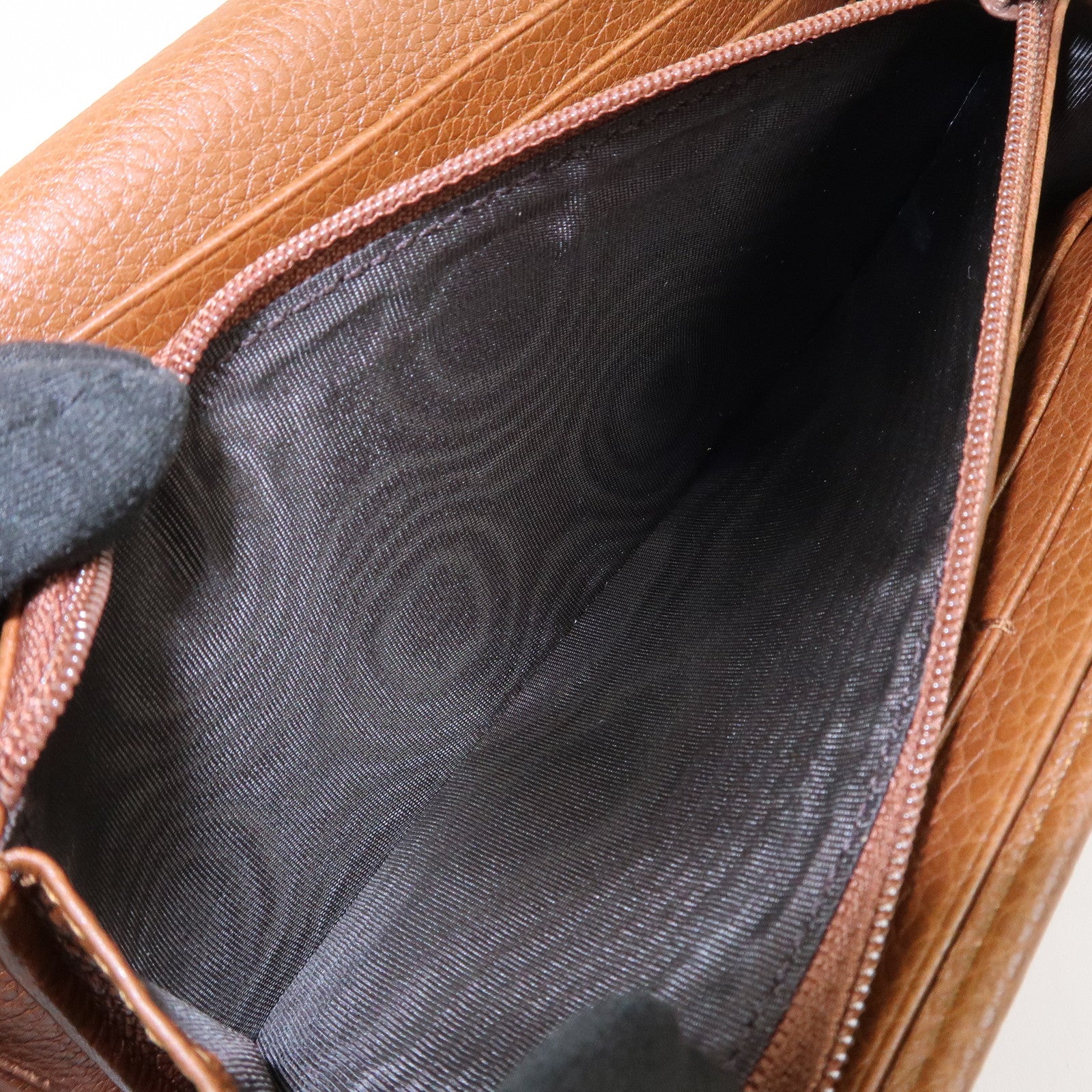 GUCCI Logo Leather Flap Long Wallet Brown 323396