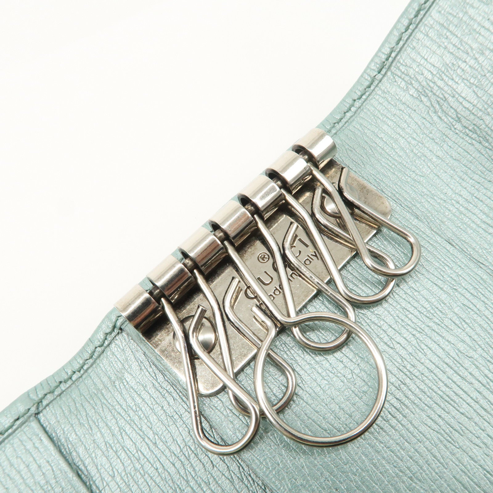 GUCCI Interlocking G Leather Key Case 6Rings Blue 256337