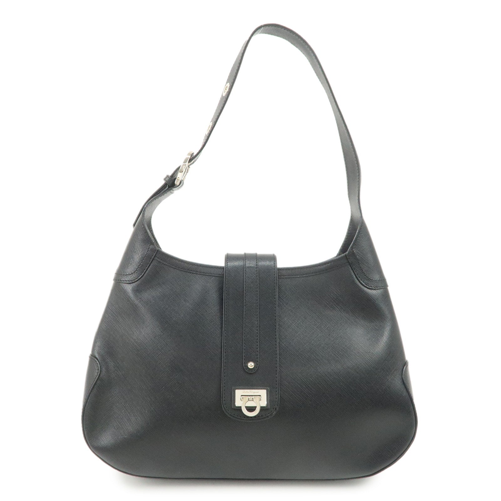 Ferragamo Gancini Leather Shoulder Bag Black