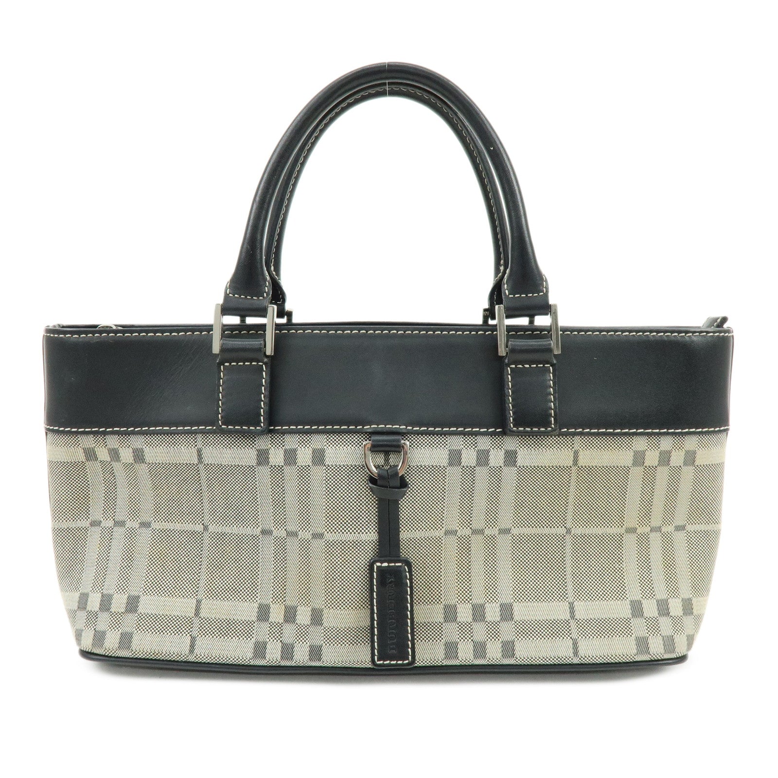 BURBERRY Canvas Leather Hand Bag Tote Bag Black