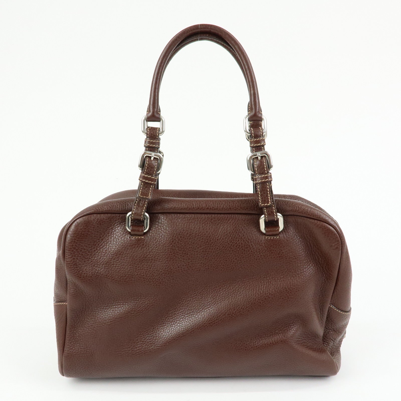 PRADA Vitello Daino Leather Boston Bag Hand Bag Brown BR3090