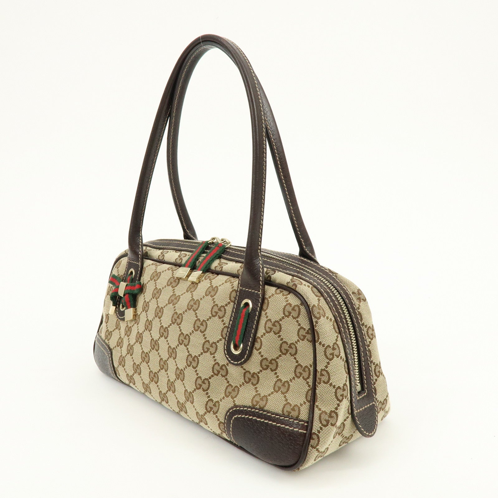 GUCCI Princy Sherry GG Canvas Leather Boston Bag Brown 161720