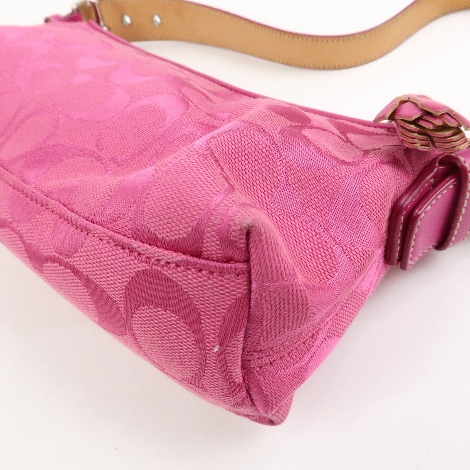 COACH Signature Logo Canvas Leather Shoulder Bag Hand Bag Pink