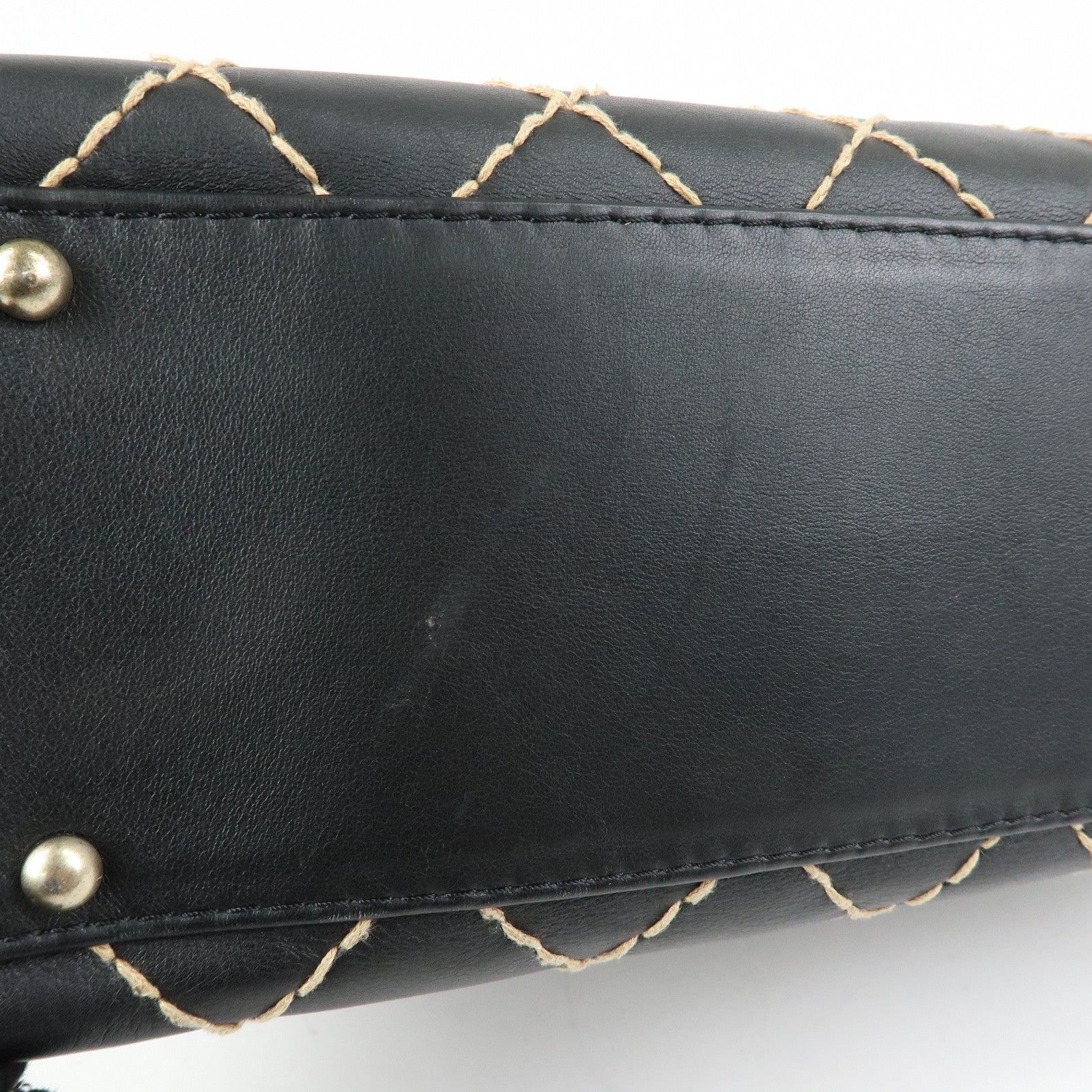 CHANEL Wild Stitch COCO Mark Leather Hand Bag Tote Bag Black A14693