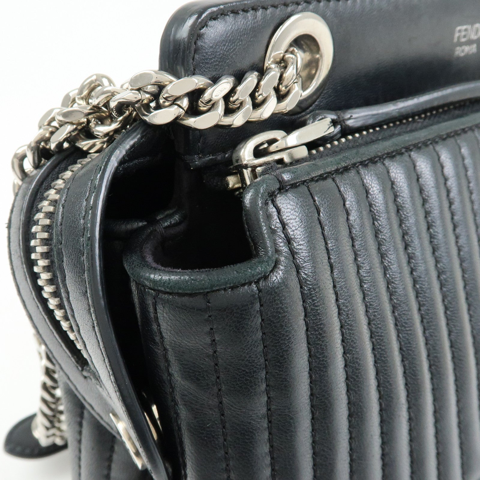 FENDI Dotcom Leather 2Way Bag Hand Bag Shoulder Bag Black 8BN299