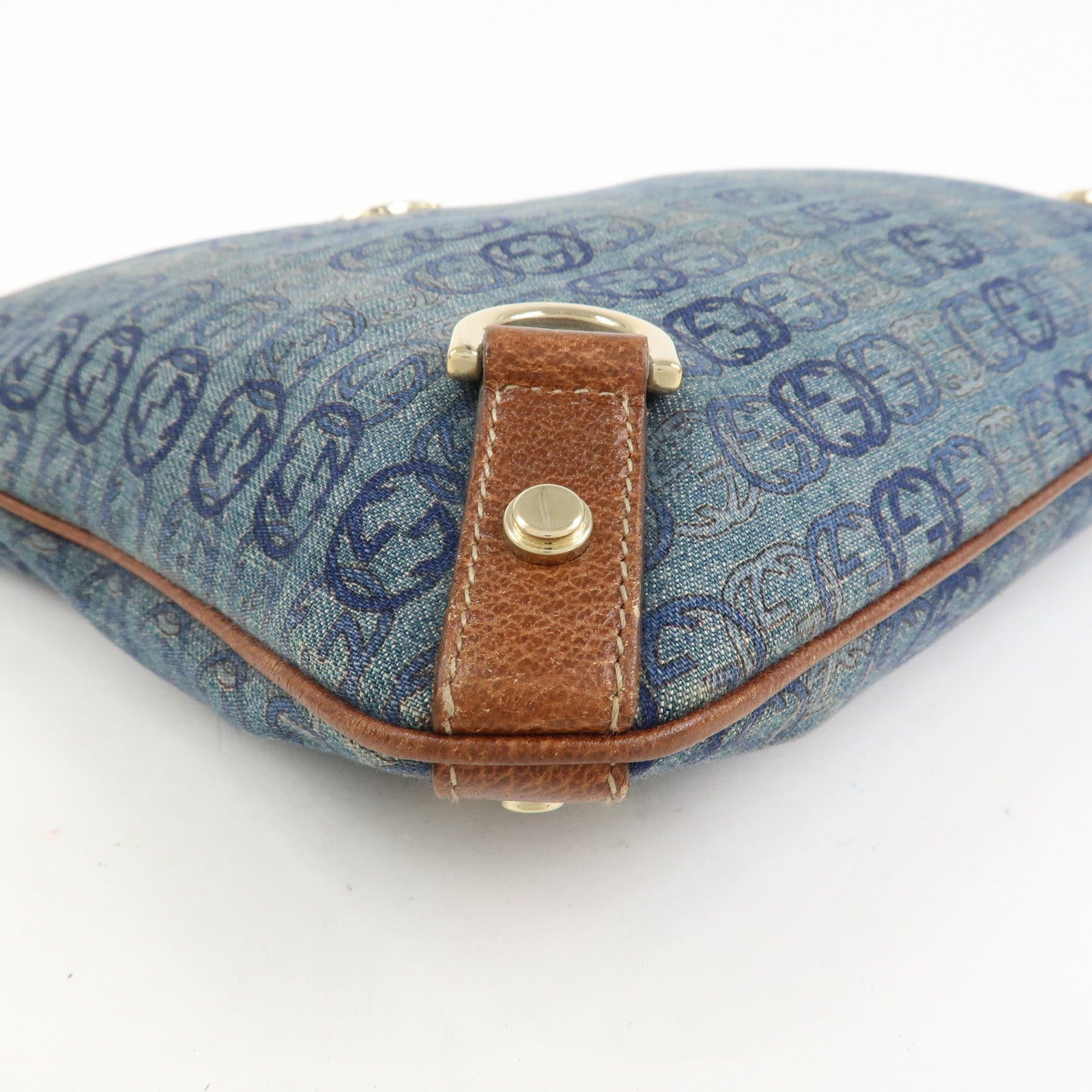 GUCCI Abbey GG Denim Shoulder Bag Crossbody Bag Brown Blue 131326