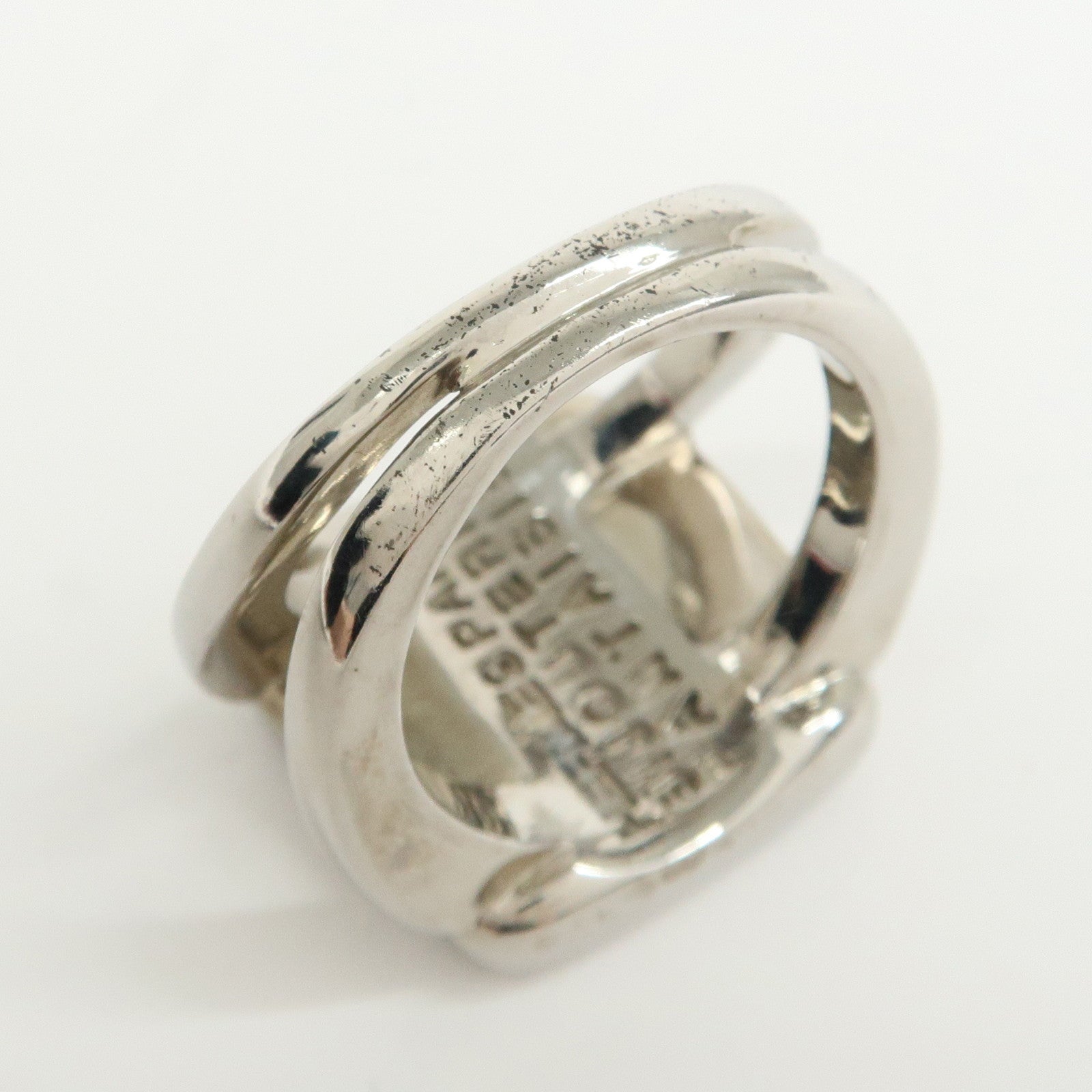 HERMES Sellier Corozo Metal Shell Ring Silver US5.5 EU51
