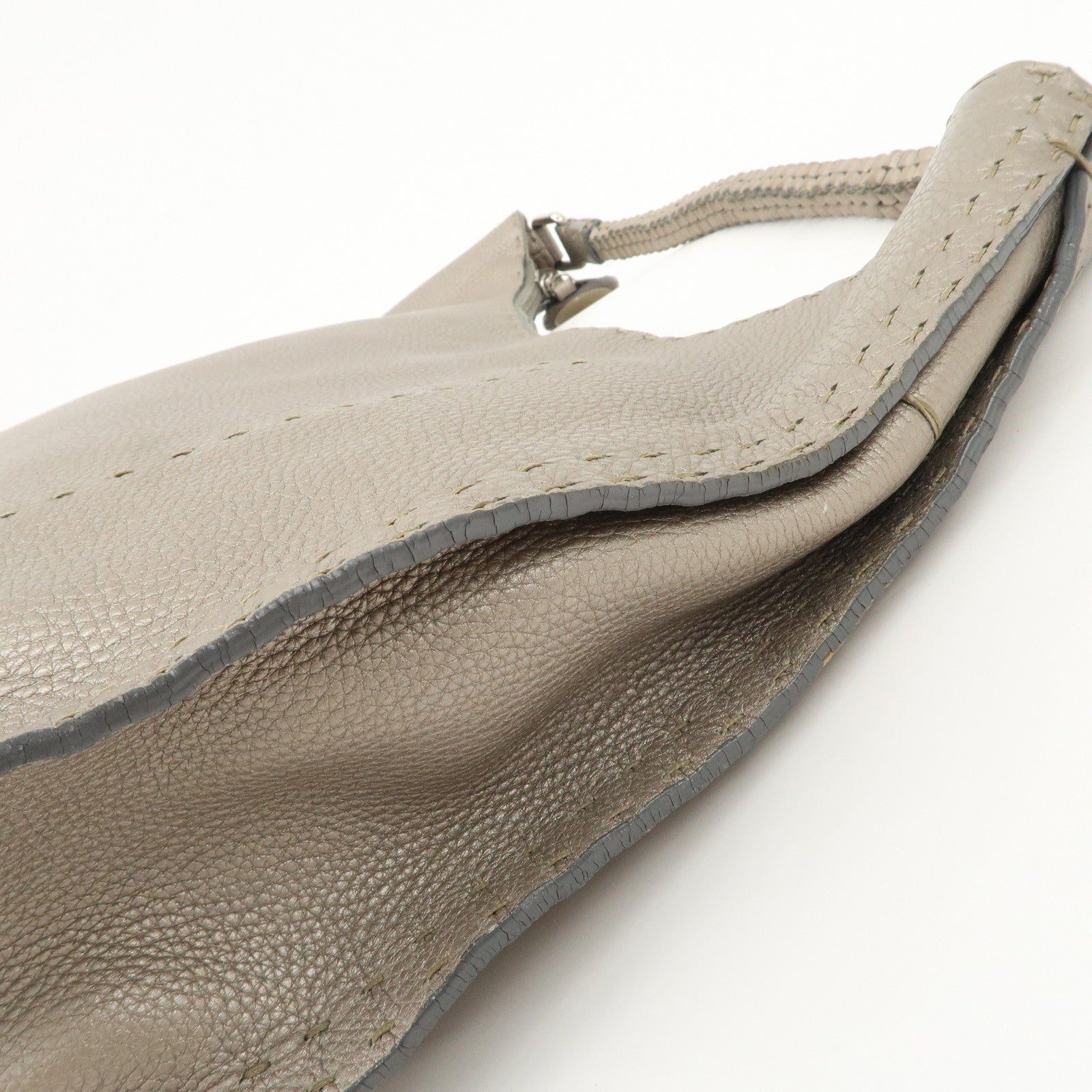 FENDI Selleria Leather Tote Bag Shoulder Bag Hand Bag Gray Used