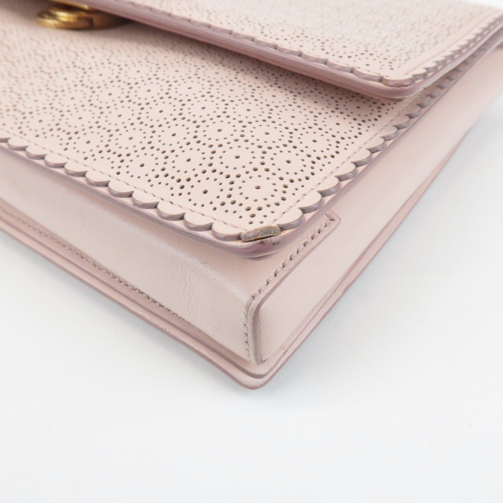 Ferragamo Vara Leather Ribbon Chain Shoulder Bag Pink Used