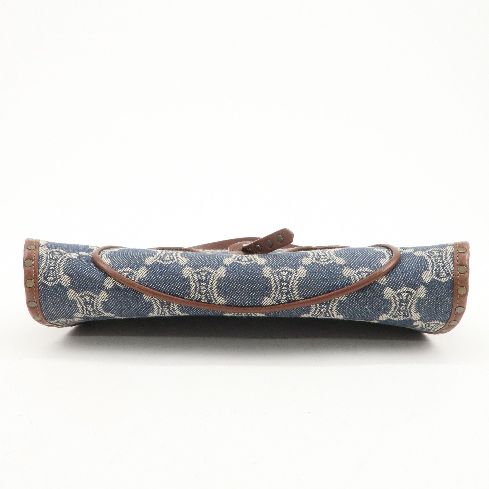 CELINE Macadam Canvas Leather Shoulder Bag Hand Bag Navy Brown