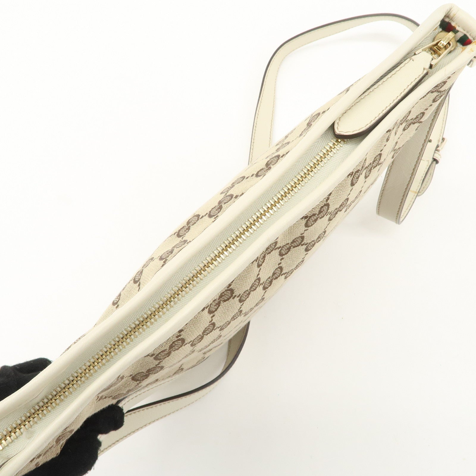 GUCCI Interlocking G GG Canvas Leather Shoulder Bag Beige 16998 Used