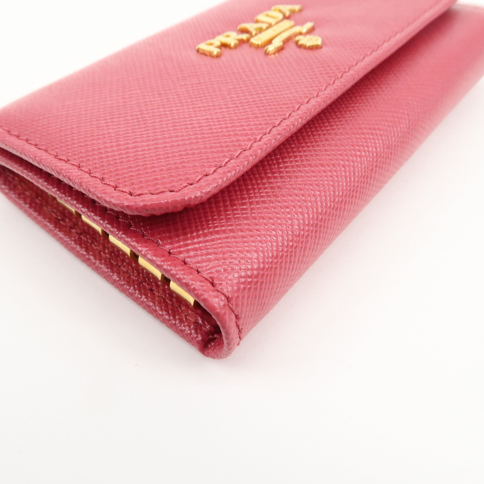PRADA Logo Saffiano Leather 6 Rings Key Case Key Holder Pink 1PG222