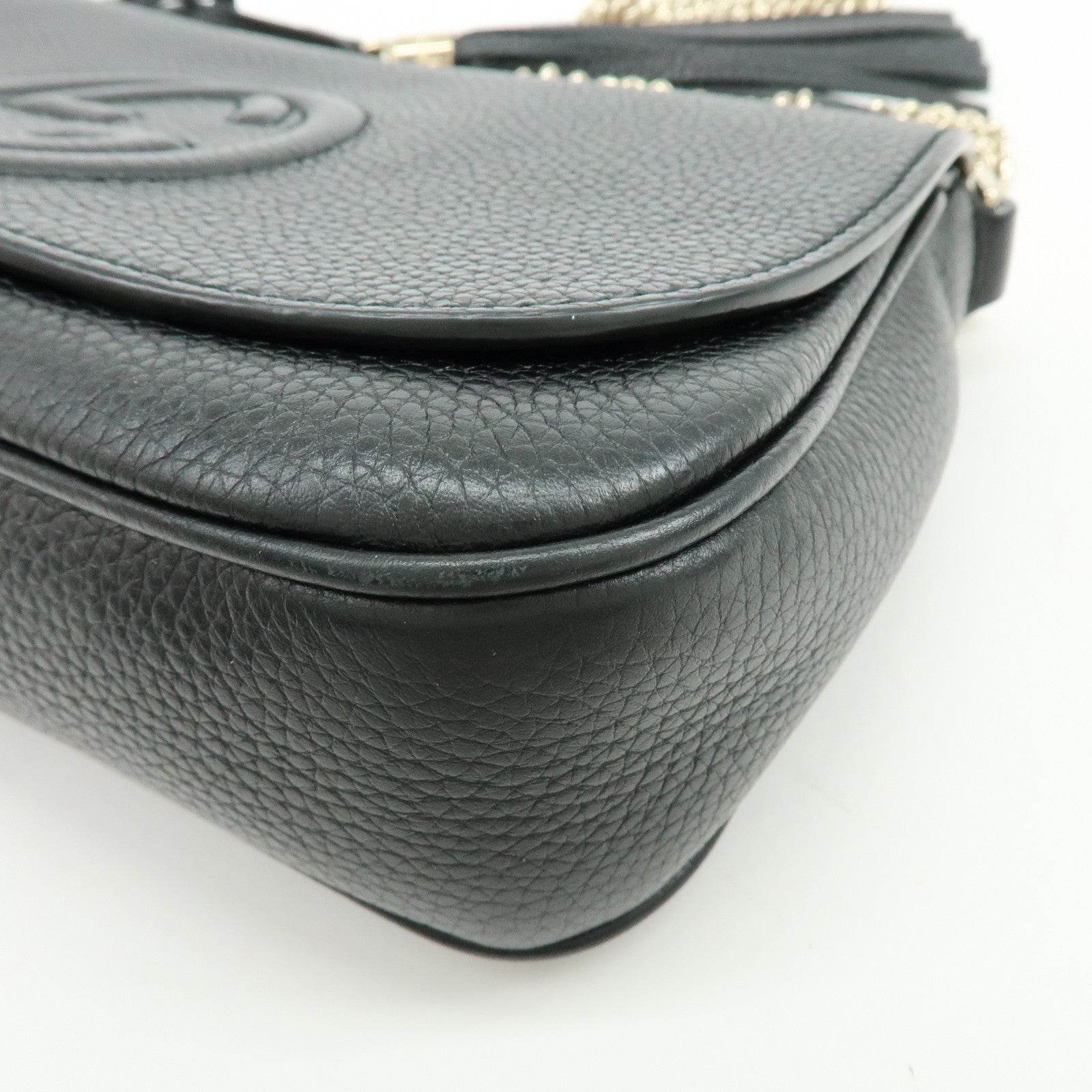 GUCCI SOHO Calf Leather Chain Shoulder Crossbody Bag Black 536224