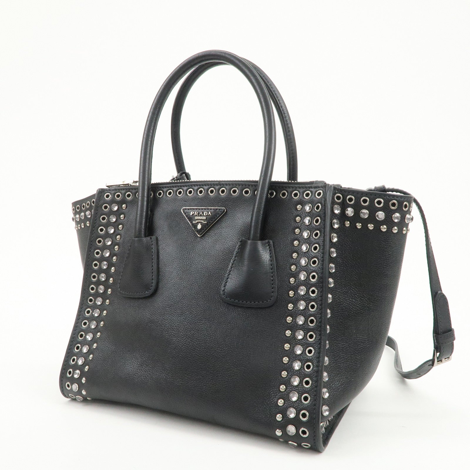 PRADA Triangle Logo Leather 2Way Bag Hand Bag Shoulder Bag B2625V