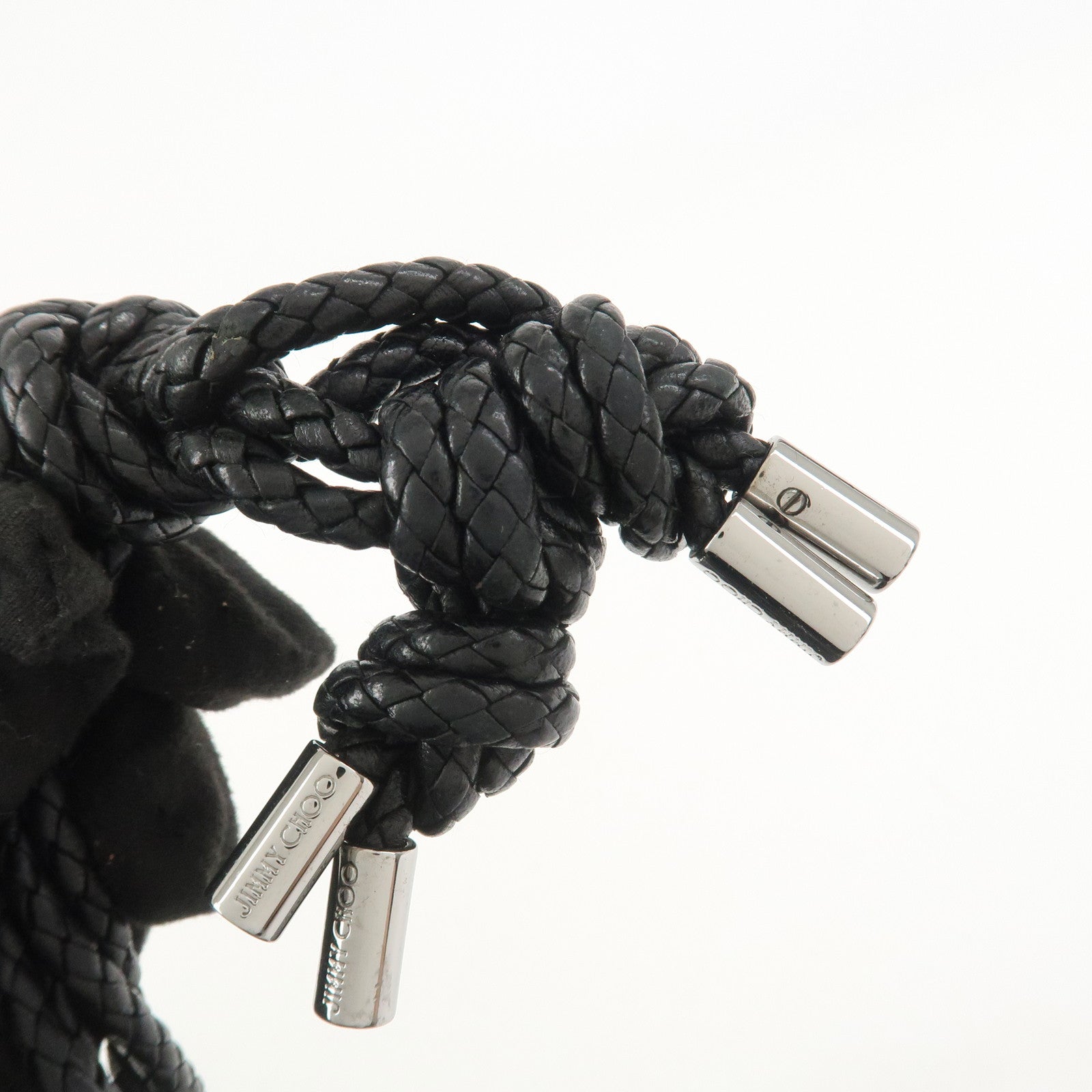 JIMMY CHOO Star Studs Leather Shoulder Bag Hand Bag Black