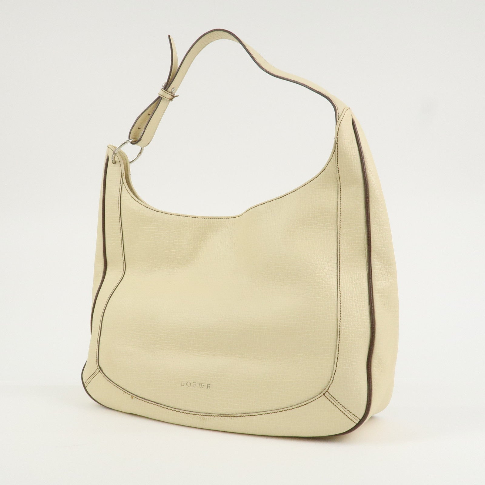 LOEWE Logo Leather Shoulder Bag Hand Bag Ivory