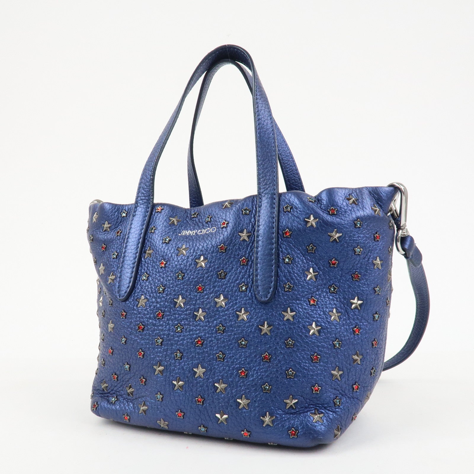 JIMMY CHOO Leather MINISARA 2Way Bag Hand Bag Shoulder Bag Blue