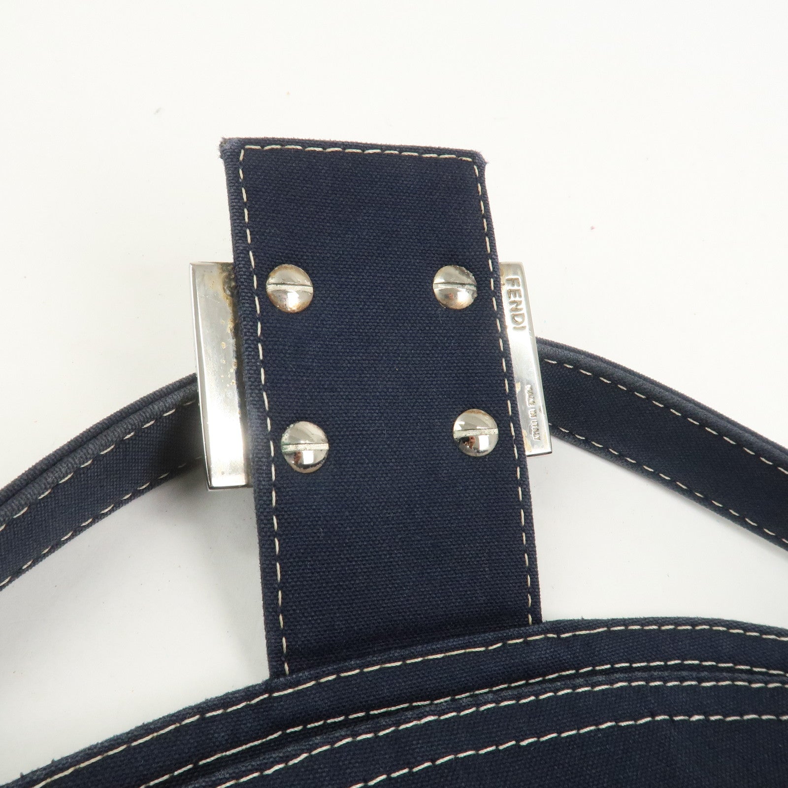 FENDI Logo Canvas Shoulder Bag Hand Bag Navy 26426