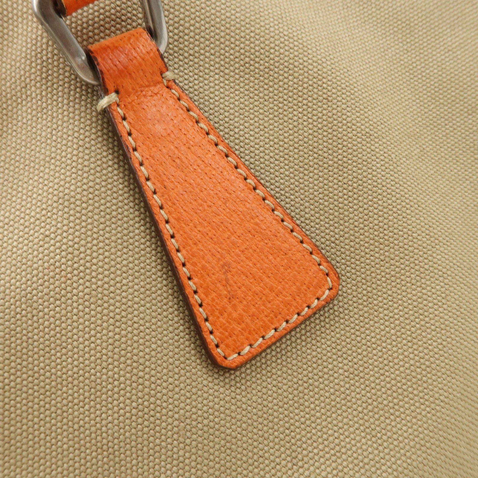 PRADA Triangle Logo Canvas Leather Shoulder Bag Orange Beige Used