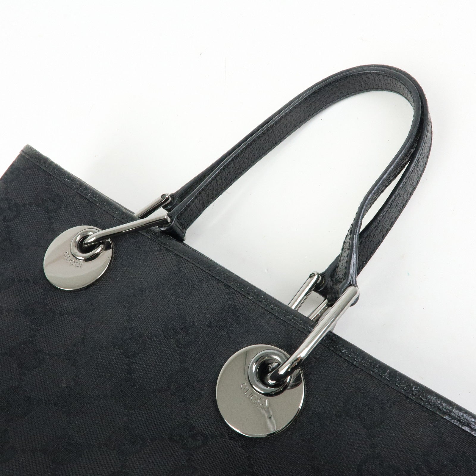 GUCCI GG Canvas Leather Mini Hand Bag Tote Bag Black 120844