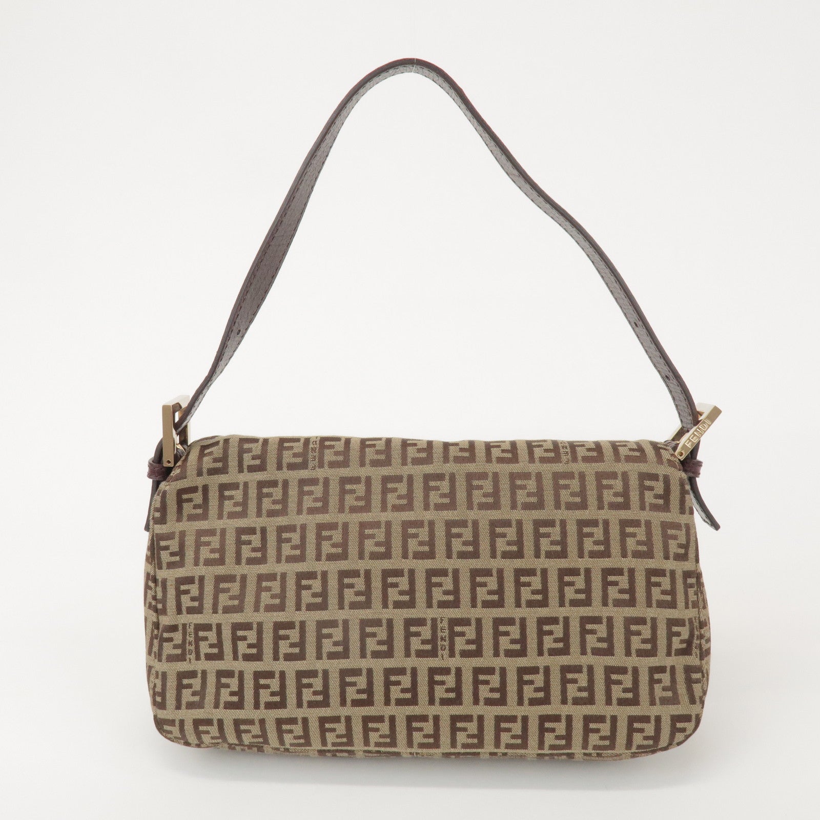 FENDI Zucchino Canvas Leather Hand Bag Brown Beige 8BR003