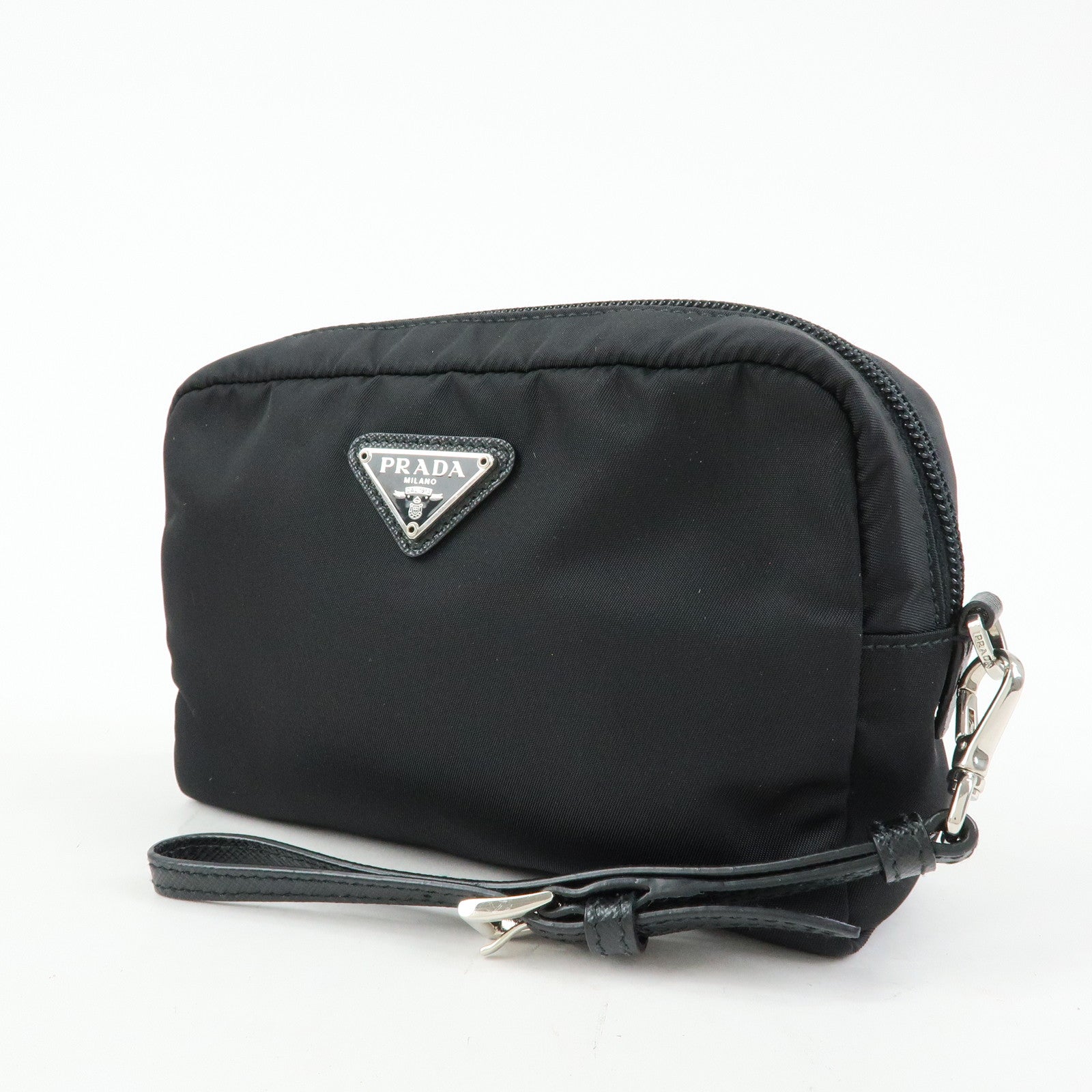 PRADA Triangle Logo Re-Nylon Saffiano Leather Cosmetic Pouch 1NE693