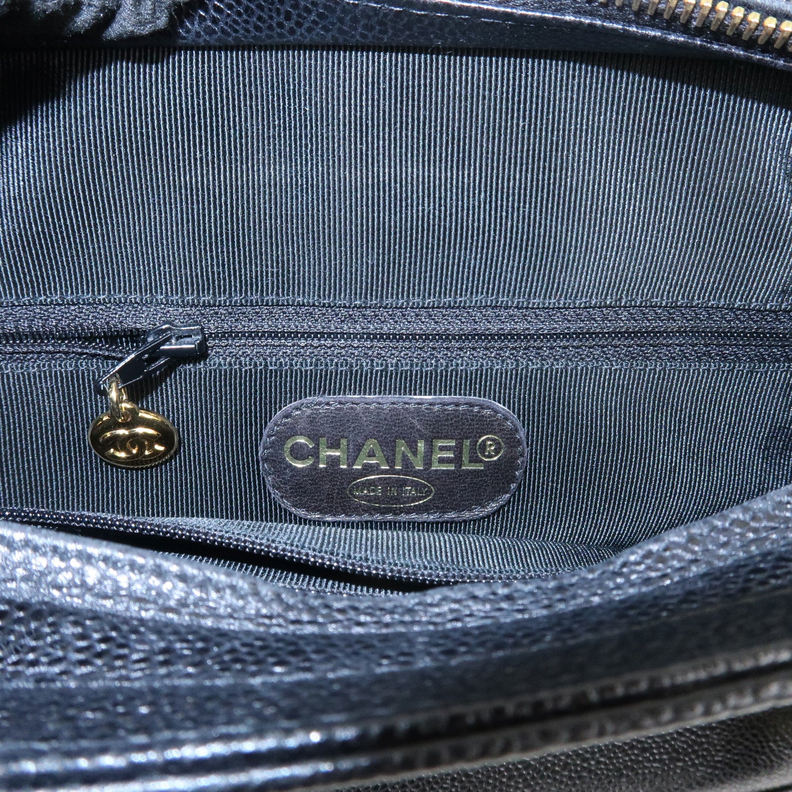 CHANEL Triple COCO Mark Caviarskin Chain Shoulder Bag Black