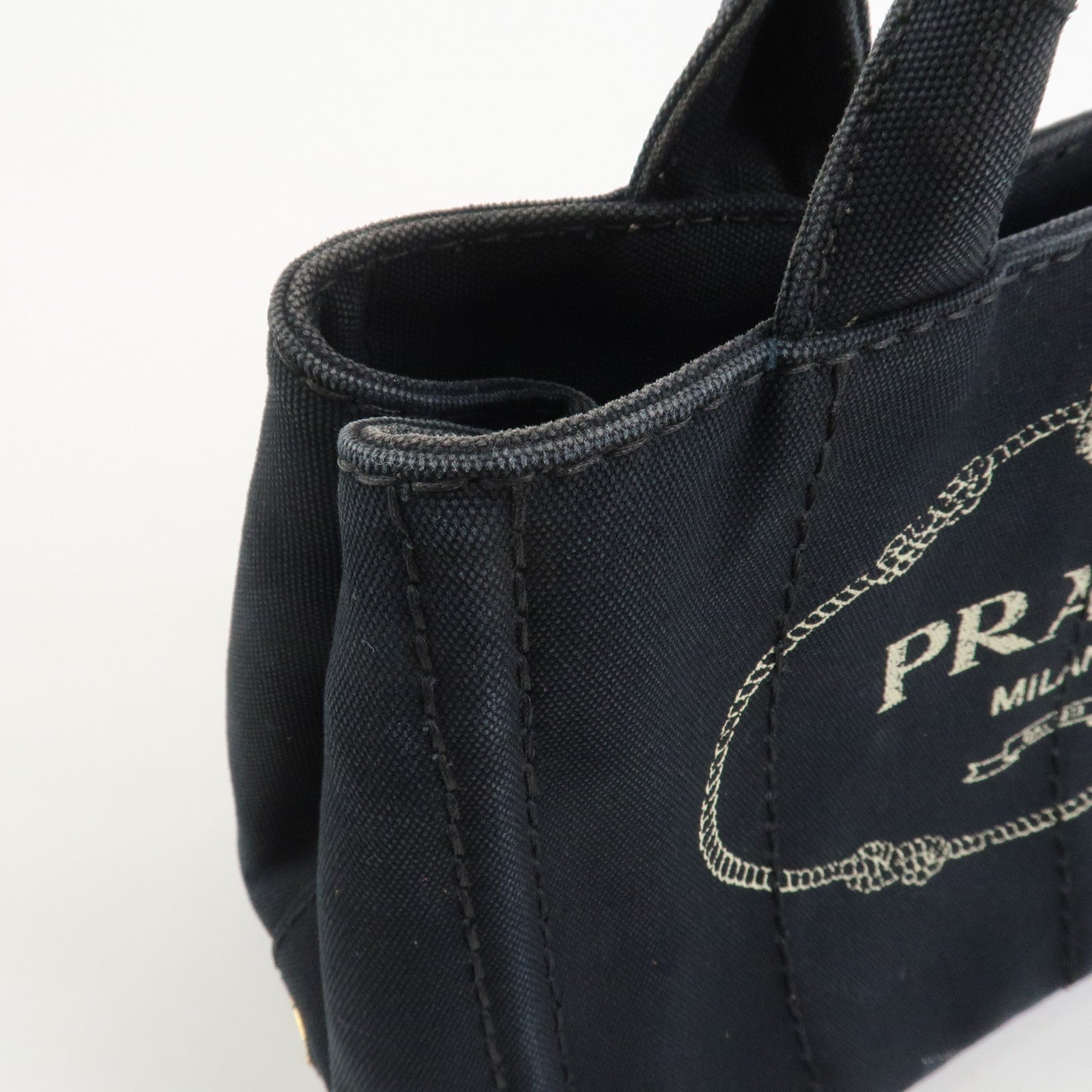 PRADA Canapa Mini Triangle Logo Canvas 2Way Hand Bag Black 1BG439