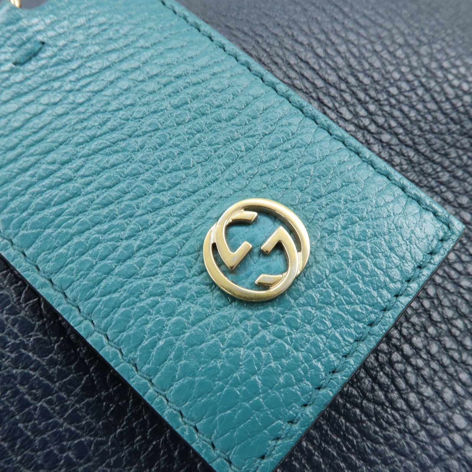 GUCCI Swing Interlocking G Calf Leather Tote Hand Bag Navy 354408