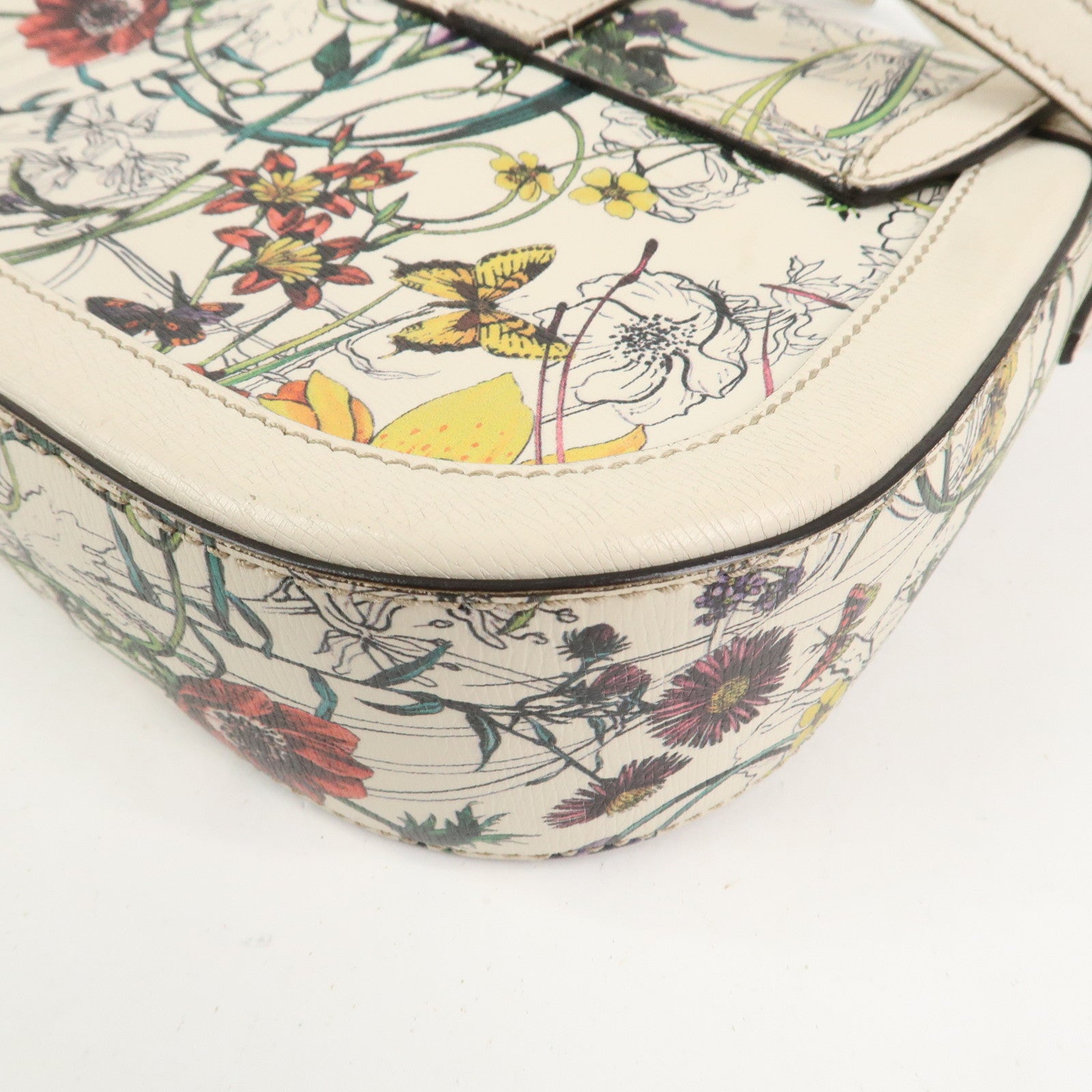 GUCCI Flora Leather Shoulder Bag Crossbody Bag Ivory 336749