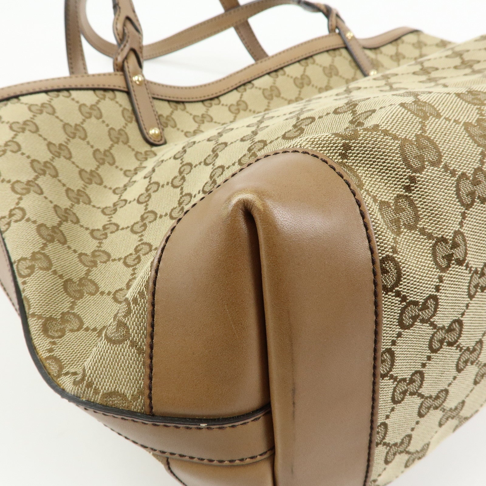 GUCCI GG Canvas Leather Tote Bag Shoulder Bag Beige 247209