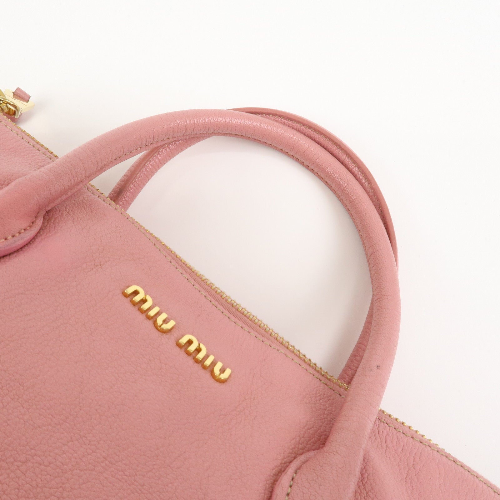 MIU MIU Logo Leather Tote Bag Hand Bag Pink