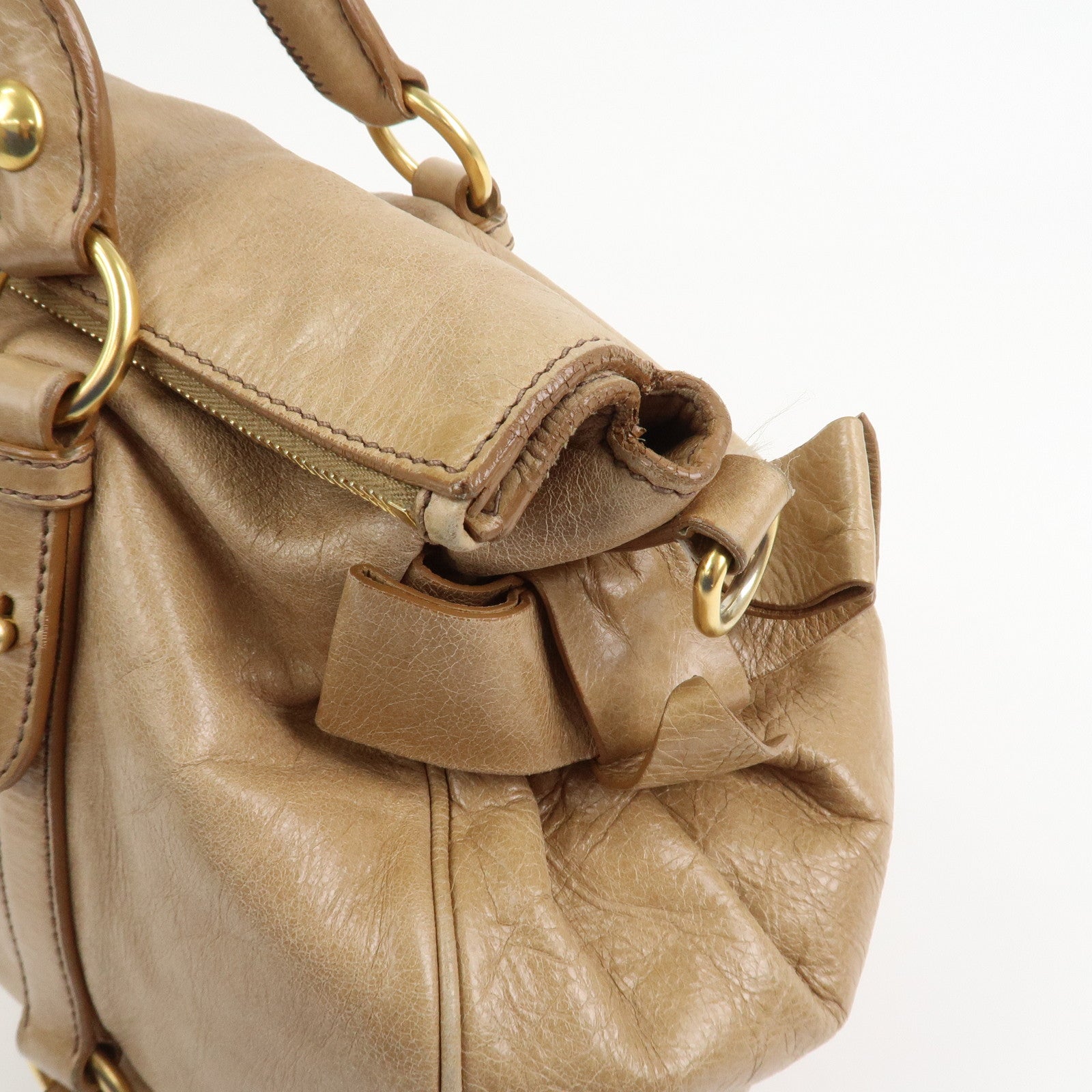 MIU MIU Side Ribbon Leather 2Way Hand Shoulder Bag Brown RT0438