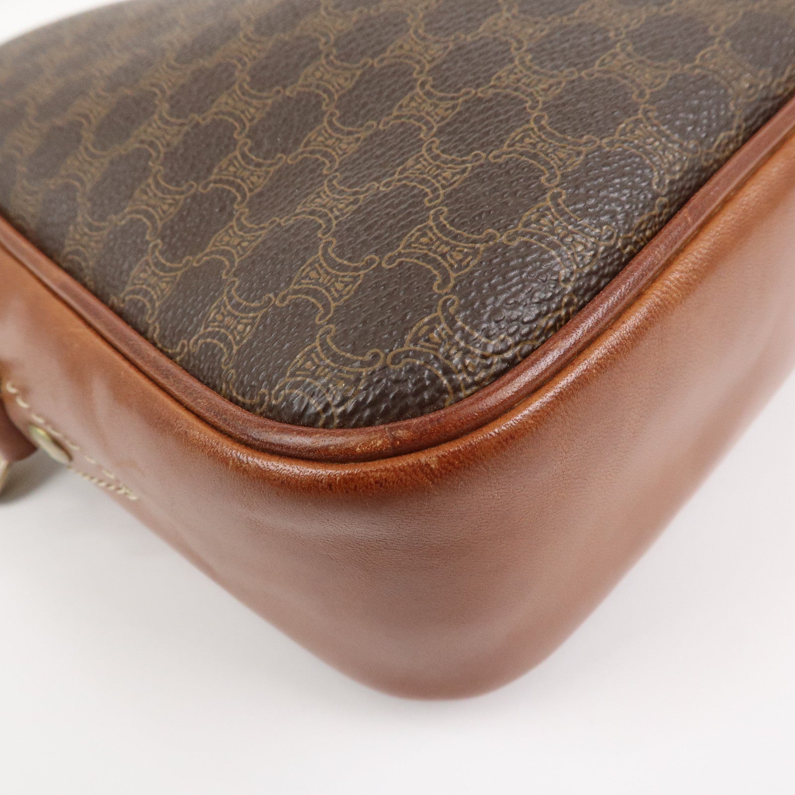 CELINE Macadam PVC Leather Shoulder Bag Brown Gold HDW