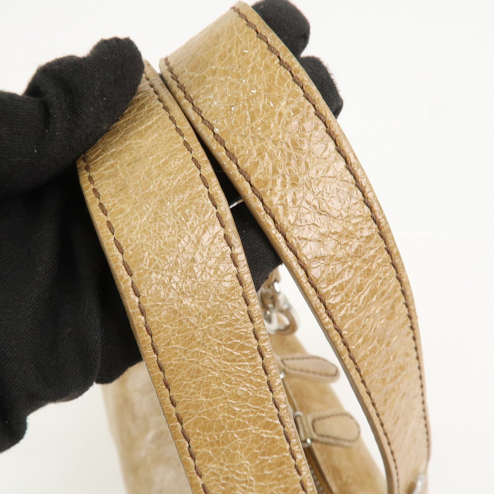 CELINE Macadam Patent Leather Shoulder Bag Tote Bag Light Brown