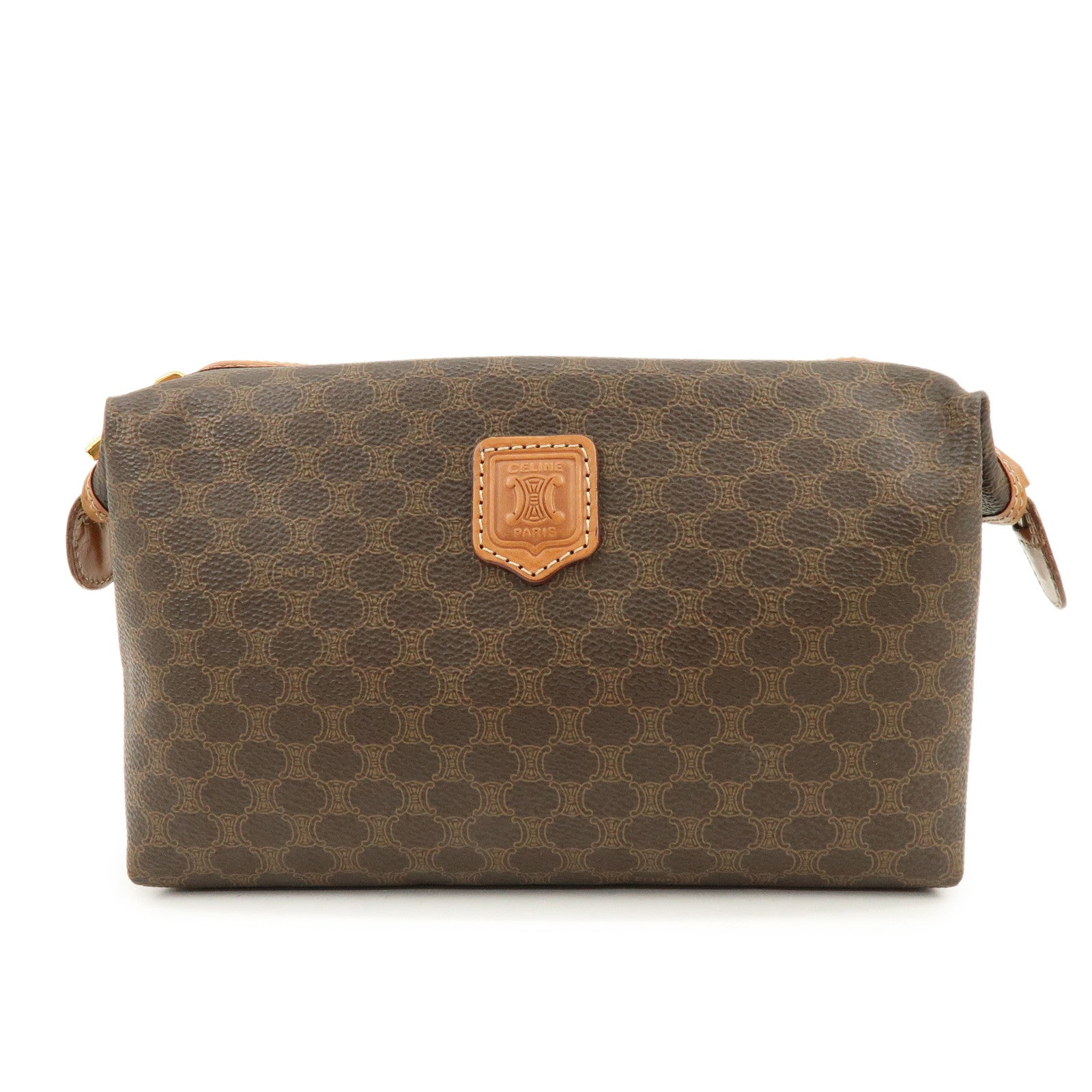 CELINE Macadam PVC Leather Pouch Cosmetic Pouch Brown