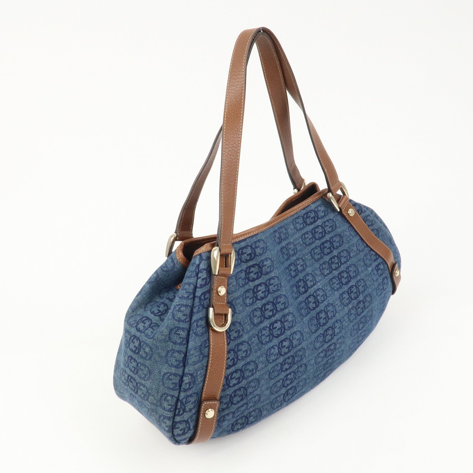 GUCCI Abbey GG Monogram Denim Leather Tote Bag Hand Bag130736