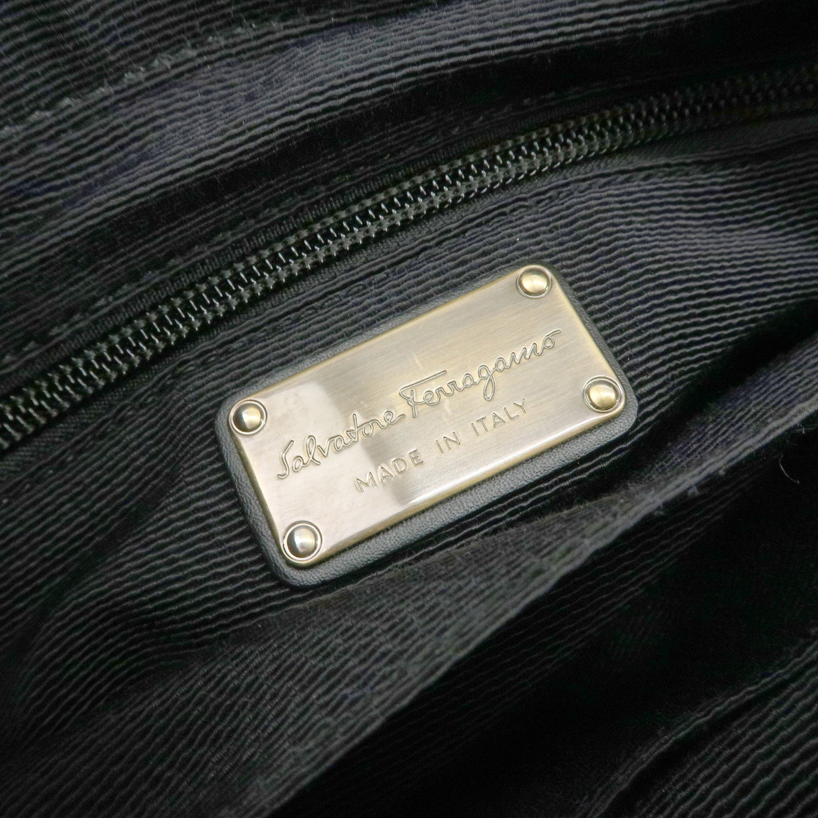 Ferragamo Vara Ribbon Leather 2Way Bag Hand Bag Shoulder Bag Black