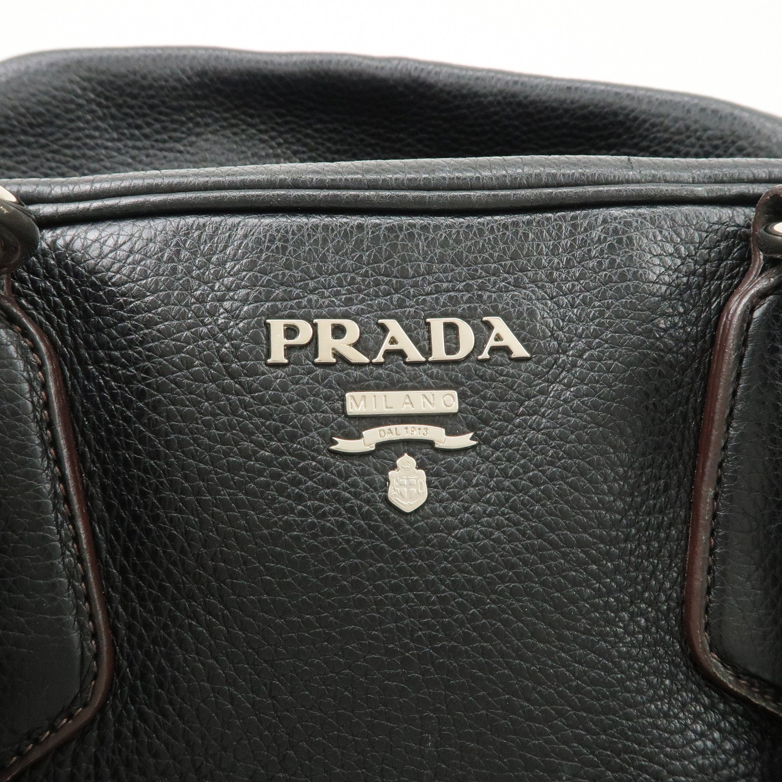 PRADA Logo Leather Hand Bag Mini Boston Bag Black BL0471 Used