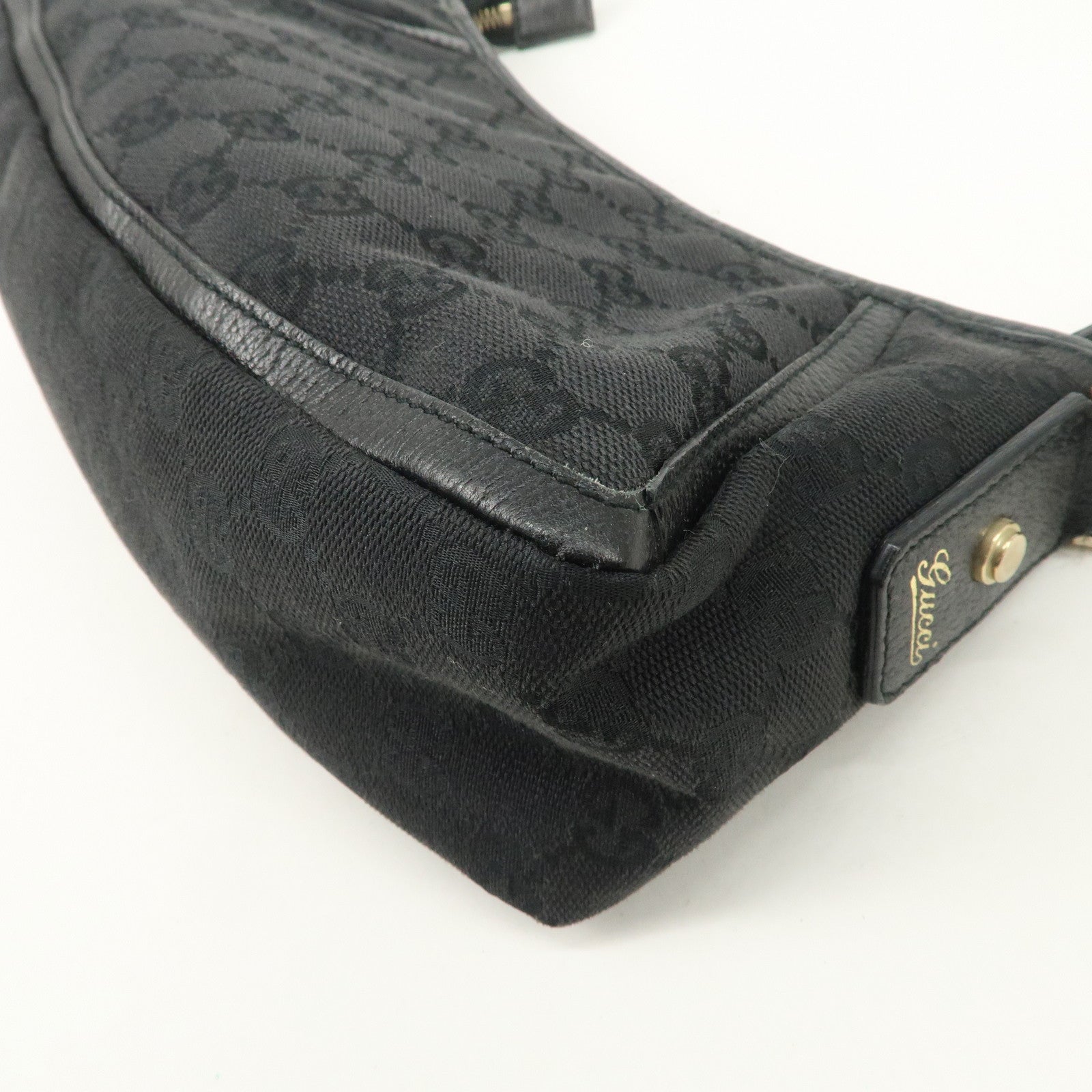 GUCCI Abbey GG Canvas Leather One Shoulder Bag Black Gold Hardware 130939 Used