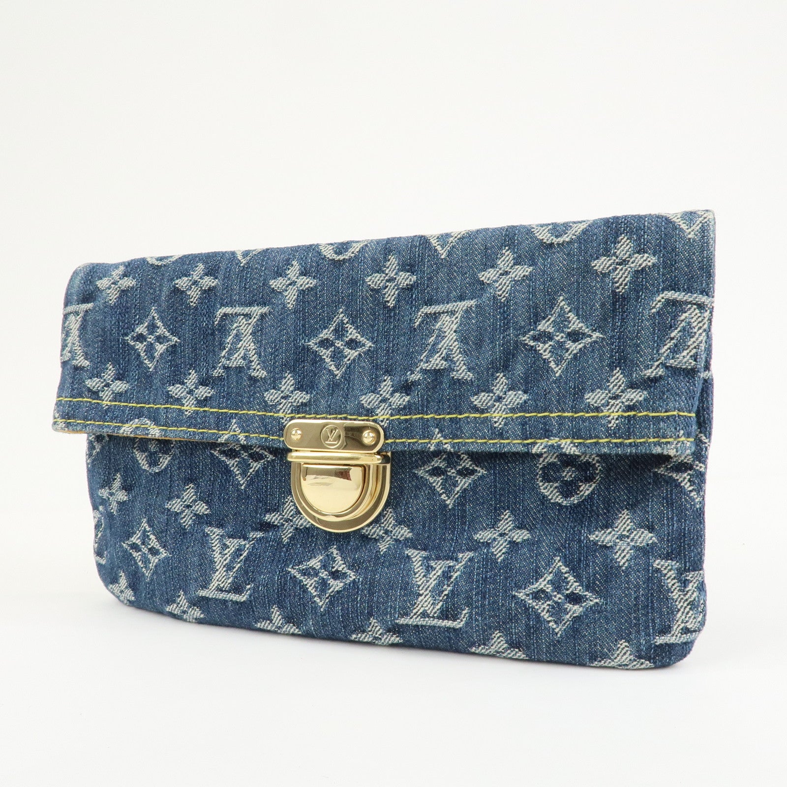 Louis Vuitton Monogram Denim Pochette Plat Pouch Clutch Bag M95007