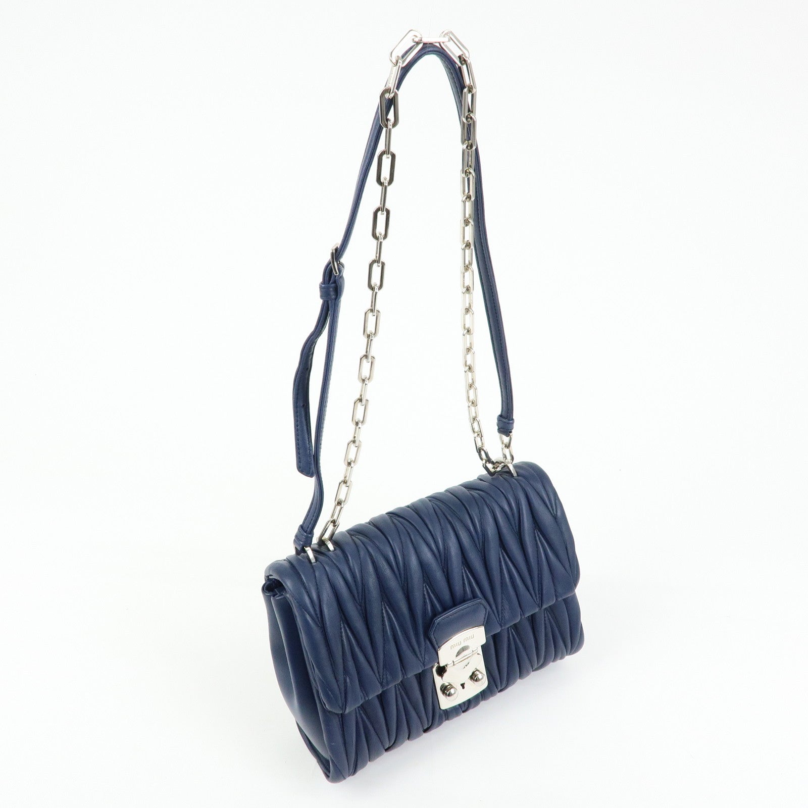 MIU MIU Matelasse Nappa Leather Shoulder Bag Chain Bag Navy