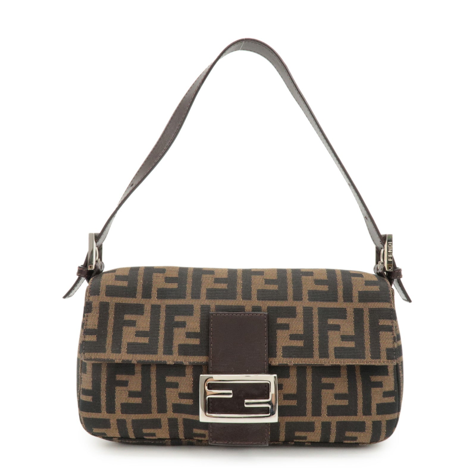 FENDI Mamma Baguette Zucca Canvas Shoulder Bag Black Brown 26421 Used