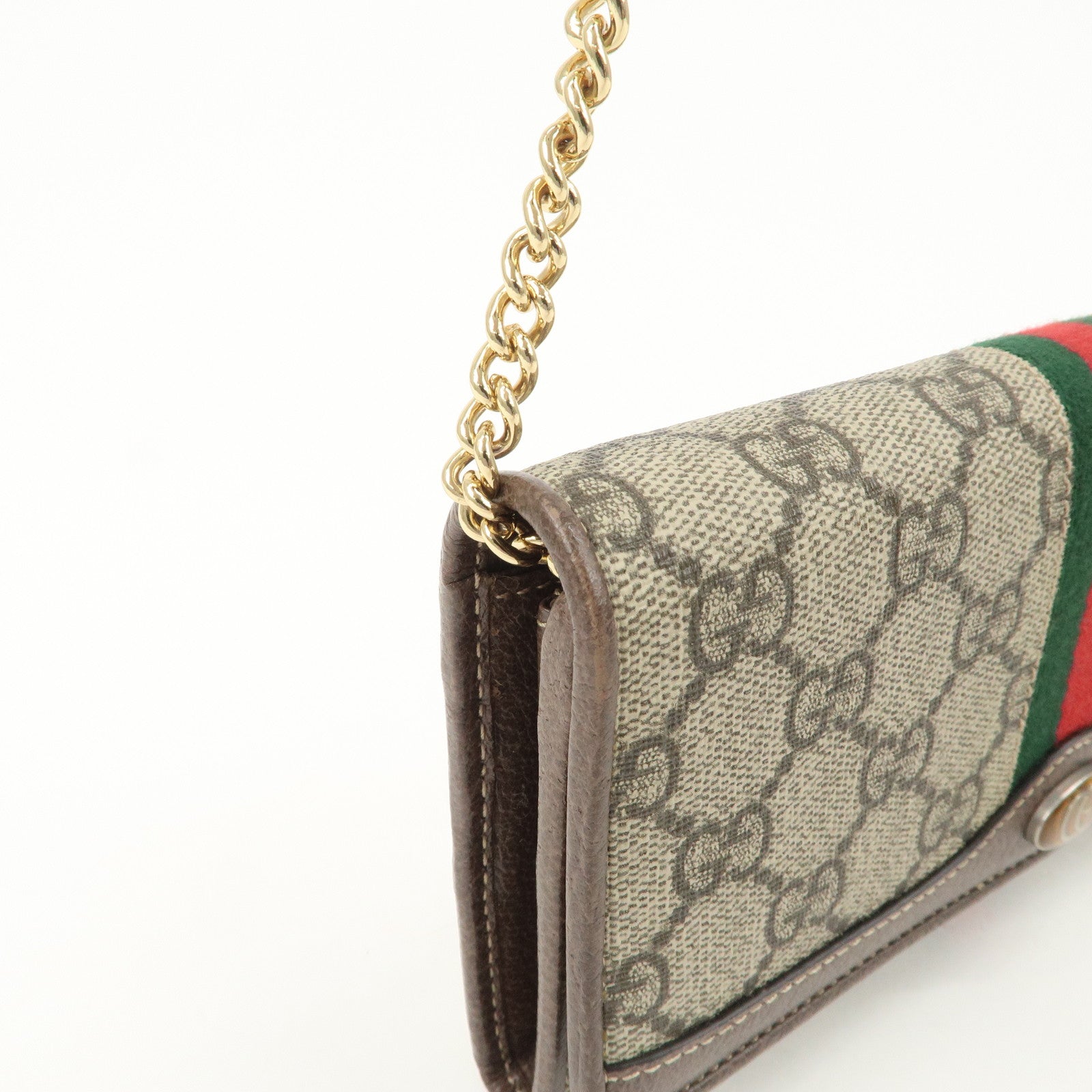 GUCCI Ophidia GG Supreme WOC Chain Wallet Long Wallet Brown 546592