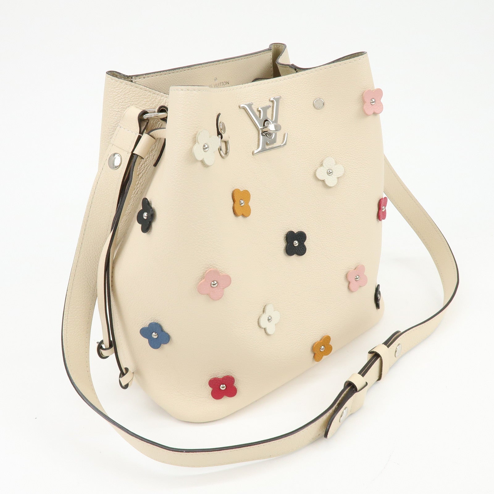 Louis Vuitton Lockme Calf Leather Bucket Shoulder Bag Flower M53081