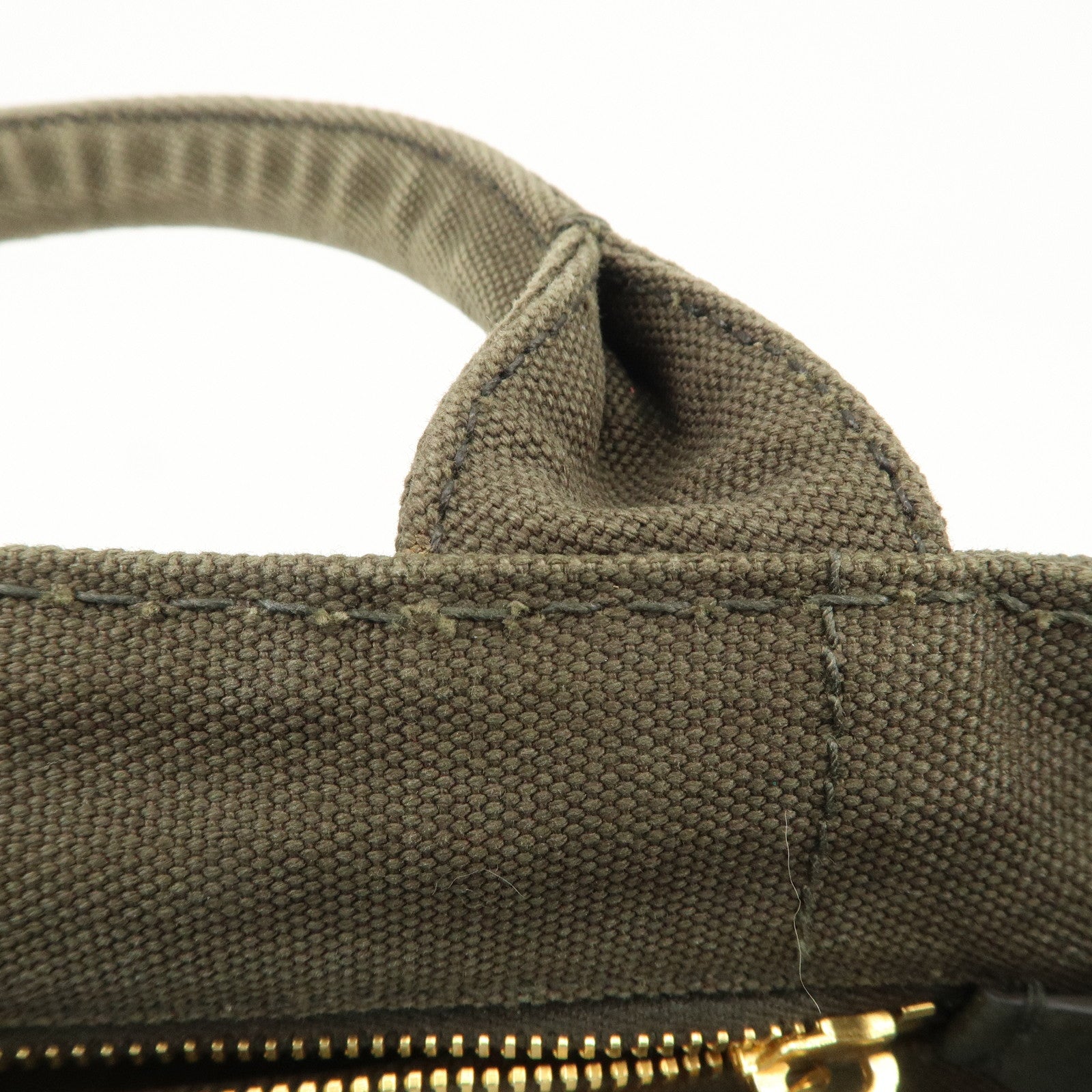 PRADA Canapa Mini Canvas Bag Hand Bag Tote Bag Khaki BN2439 Used